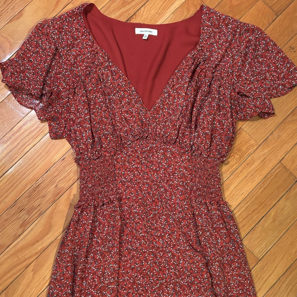 Max Studio Red Floral Midi Dress
